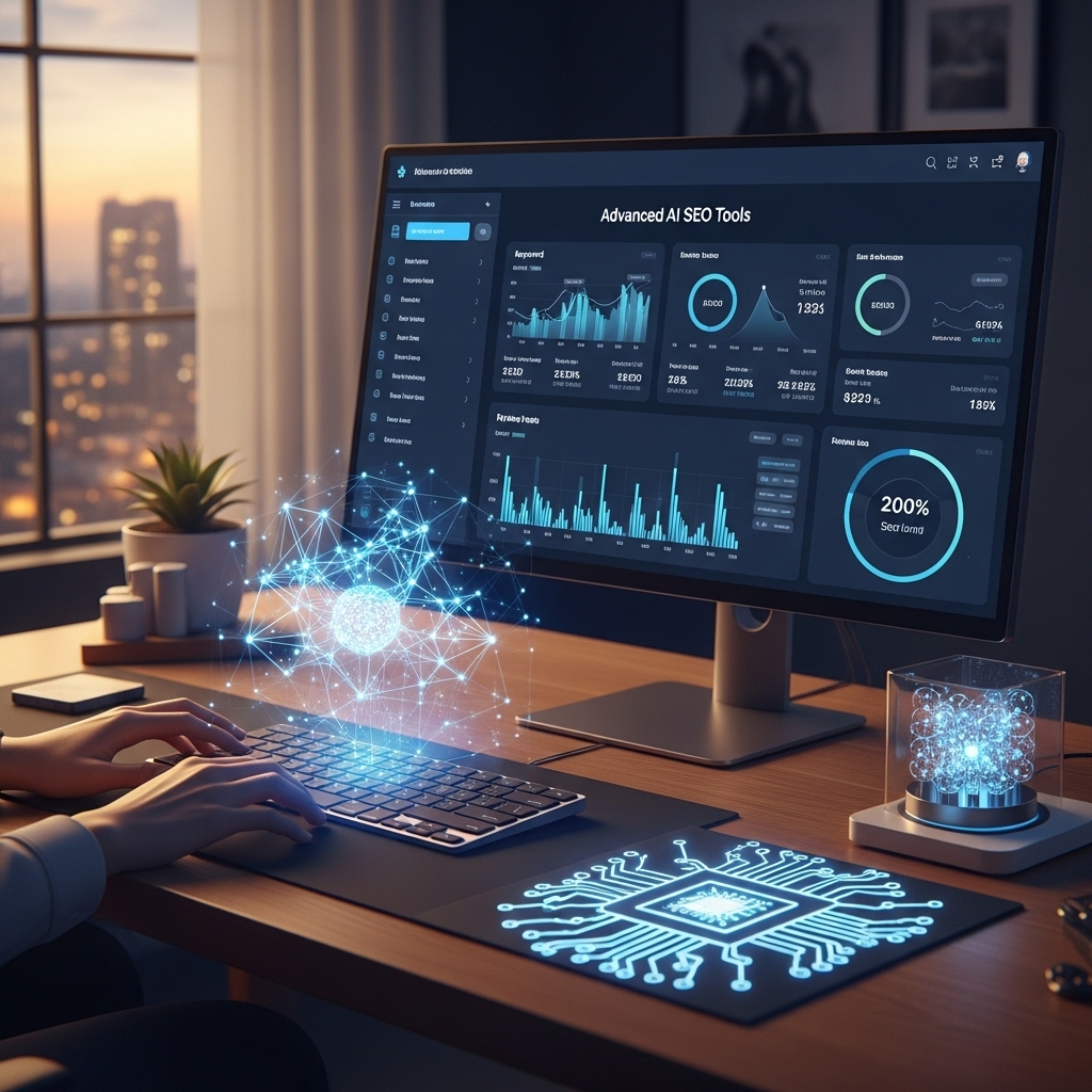 AI-powered SEO dashboard showing analytics and optimization tools for a beginner-friendly SEO guide.